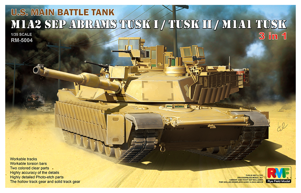 RyeField Model 1/35 M1A2 SEP Abrams modern American tank ver. TUSK I / TUSK II